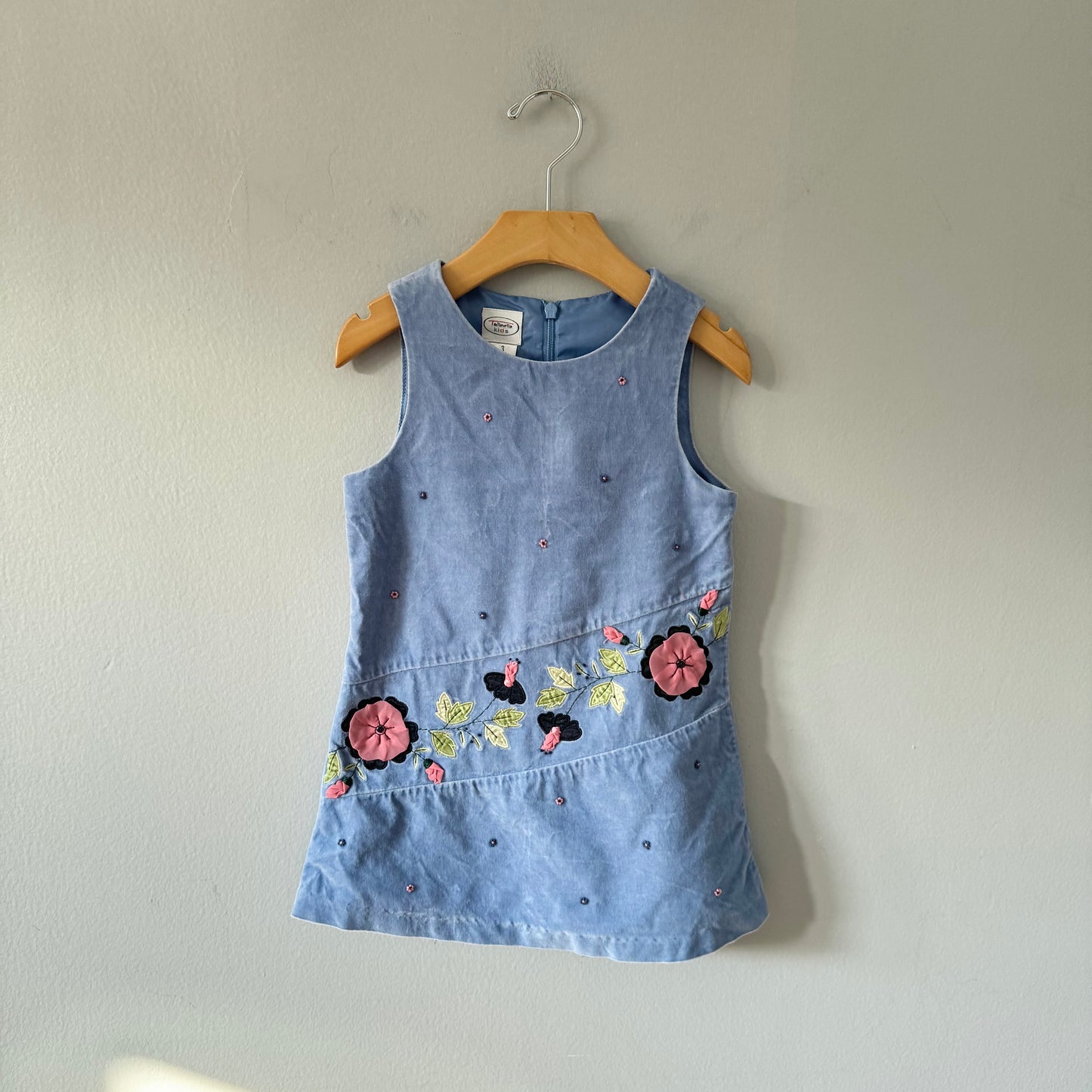 Talbots kids / Blue velour floral dress / 3T