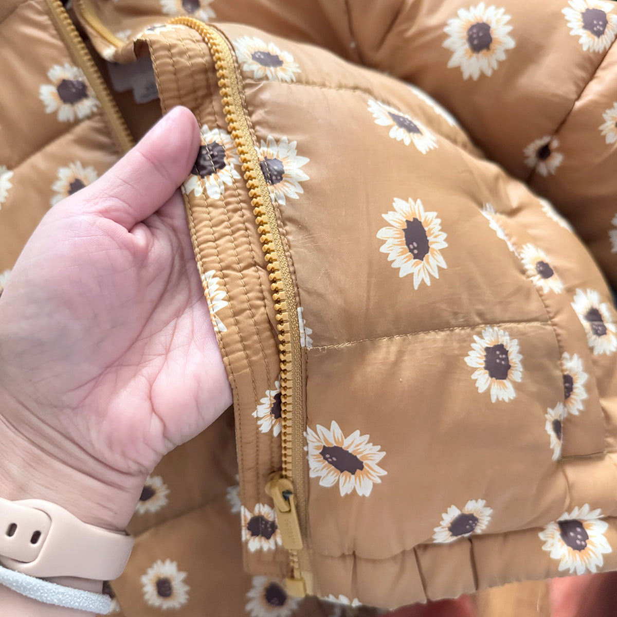 Miles the label / Brown x sunflower packable puffer / 5Y