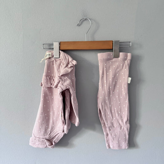 Rabbit + Bear / Light pink x dots onesie & pants set / 6-9M