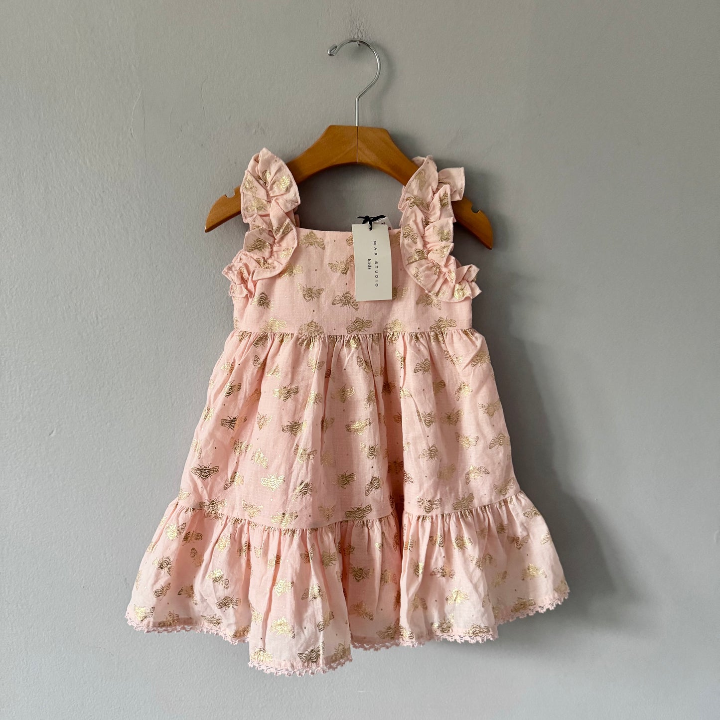 Max Studio / Robe à volants orange clair x abeille / 24 mois - Neuve avec étiquette