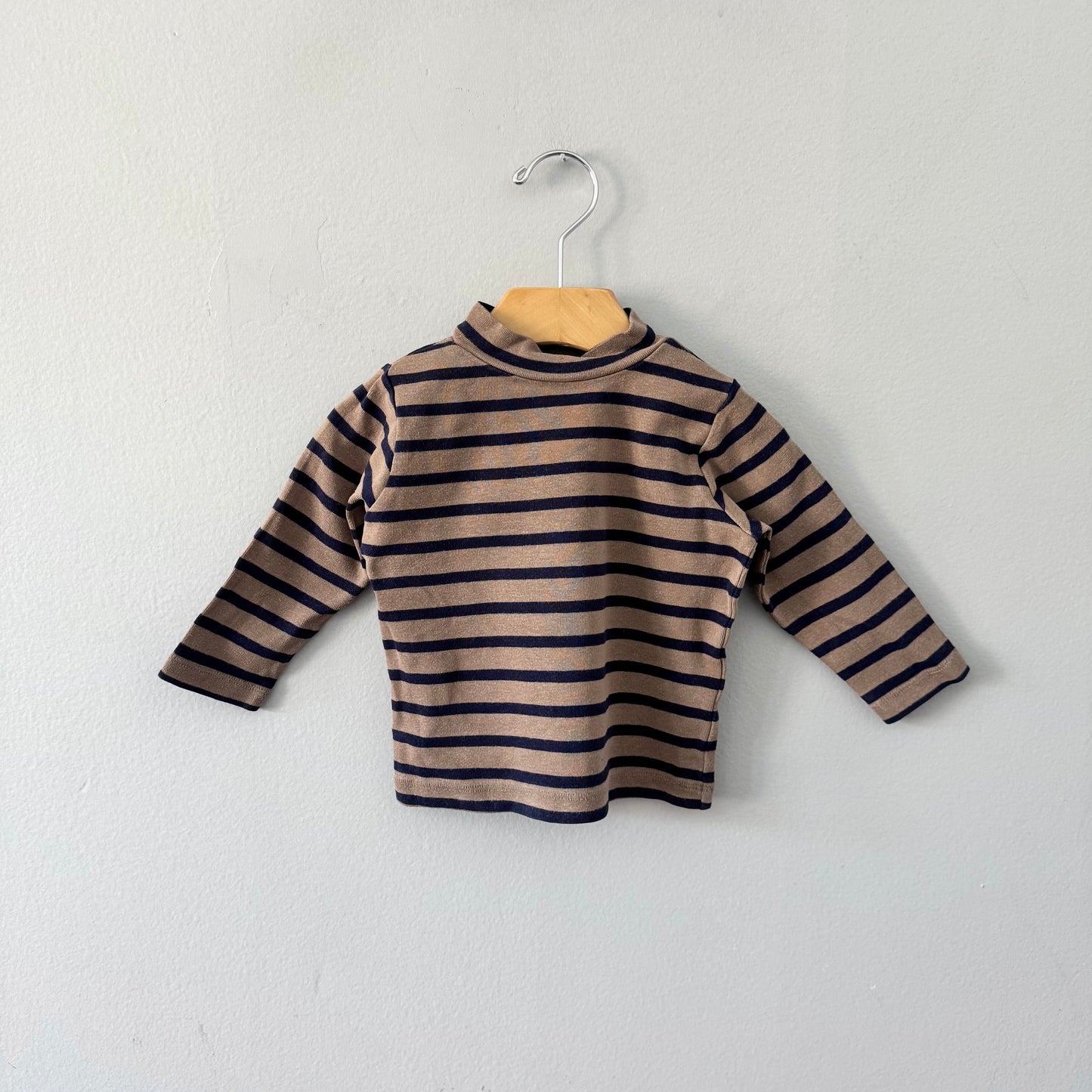 Muji / Haut à manches longues rayé marron et marine / 80cm (12M)