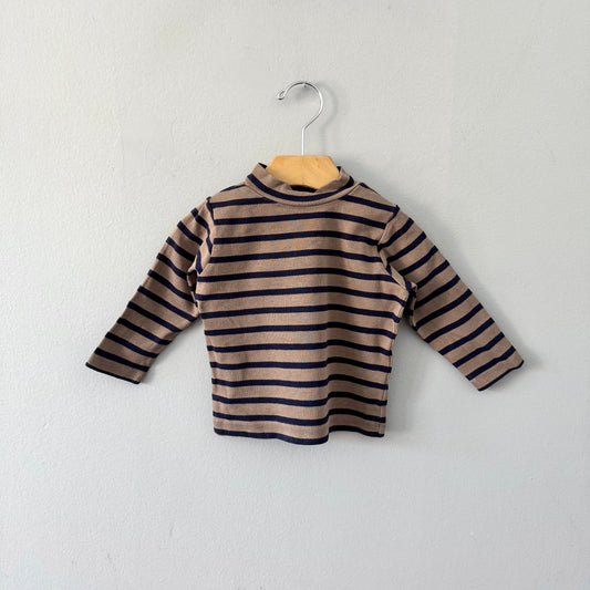 Muji / Brown x navy stripe long sleeve / 80cm(12M)