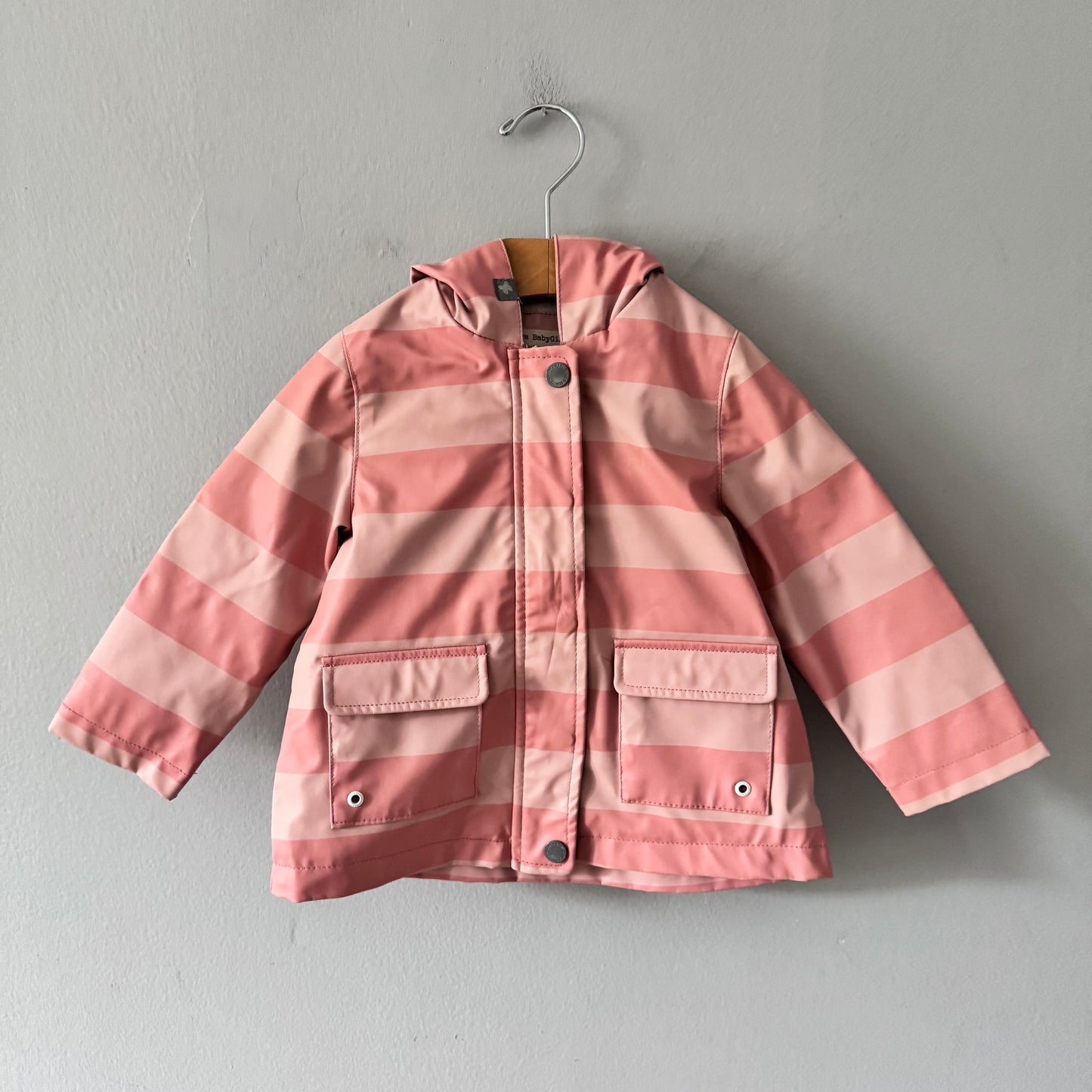 Zara / Pink stripe rain jacket / 18-24M