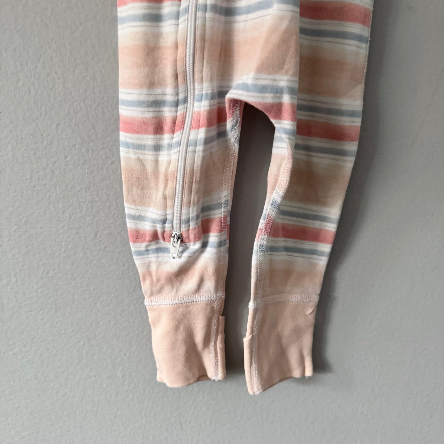 Sapling / Orange x blue stripe romper / 3-6M