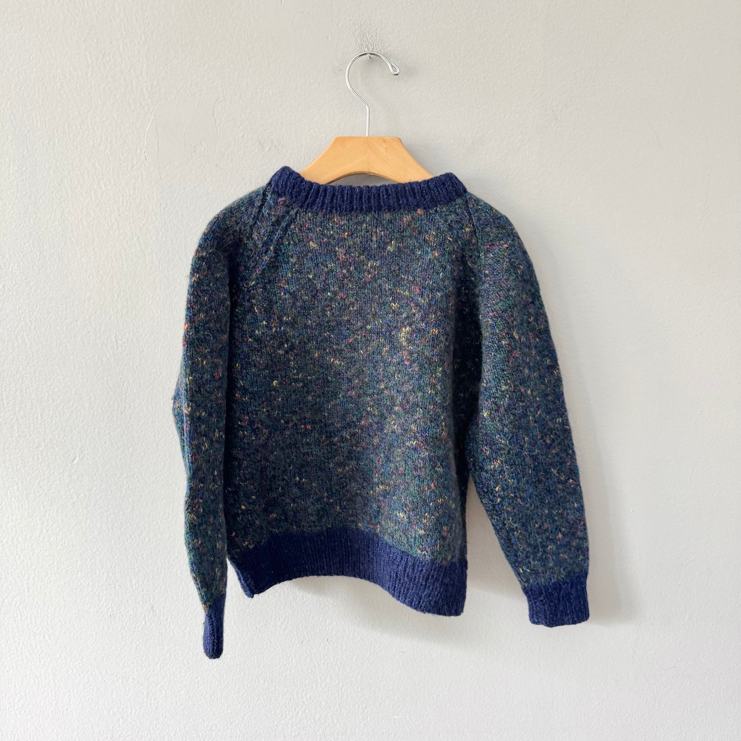 Handmade / Navy x green sprinkle knit pullover / 5-6Y