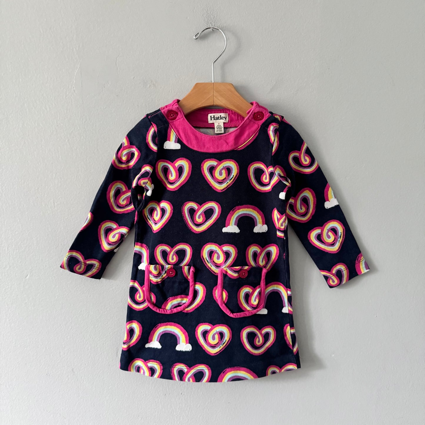 Hatley / Navy x rainbow heart dress / 2Y