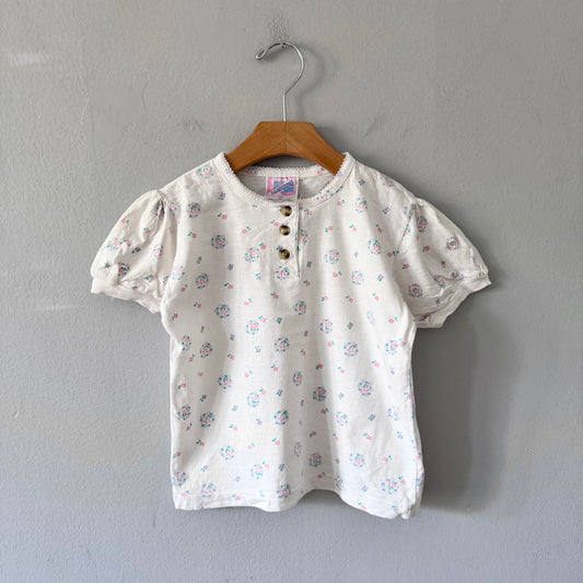 Vintage / White floral short sleeve top / 3T
