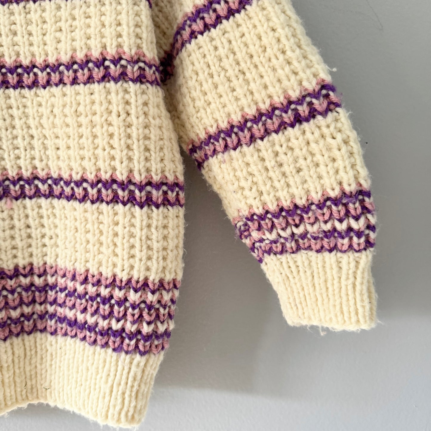 Handmade / White x purple stripe knit cardigan / 5-6Y
