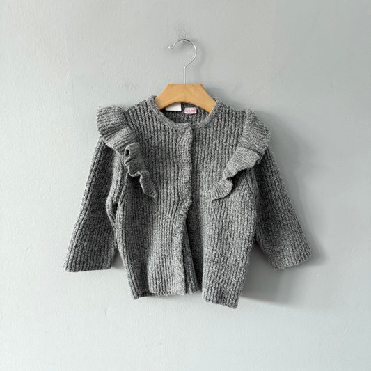 Zara / Grey ruffle knit cardigan / 12-18M