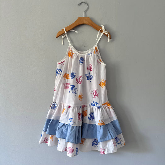 Vintage / White x blue cami dress / 6Y(Fits 7Y)