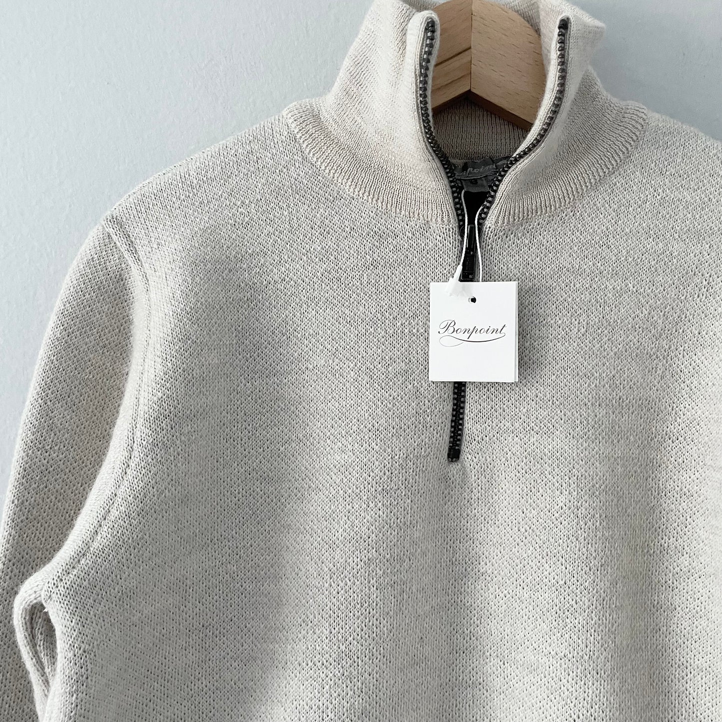 Bonpoint / Light grey half zip knit top / 8Y