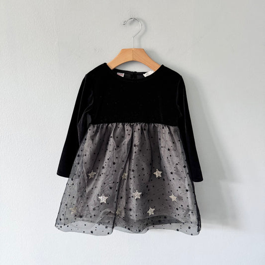 Zara / Black velour x star dress / 2-3Y