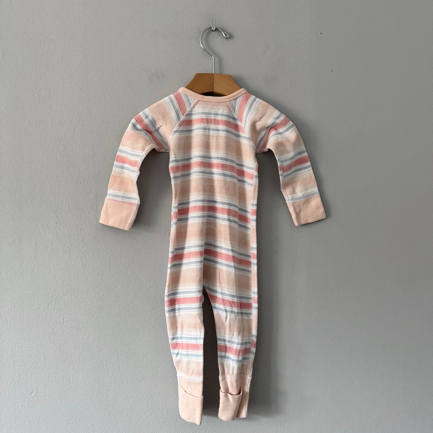Sapling / Orange x blue stripe romper / 3-6M