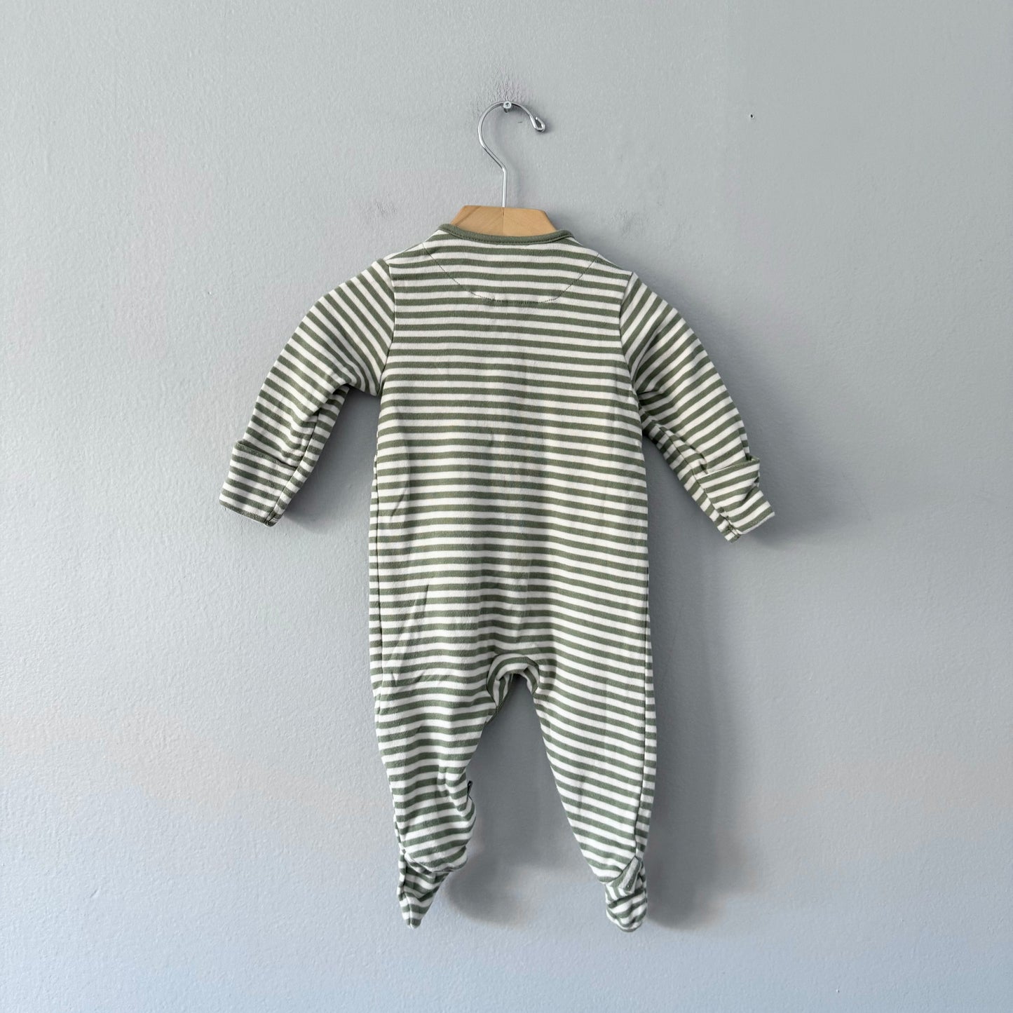 John Lewis / Olive stripe romper / 3-6M