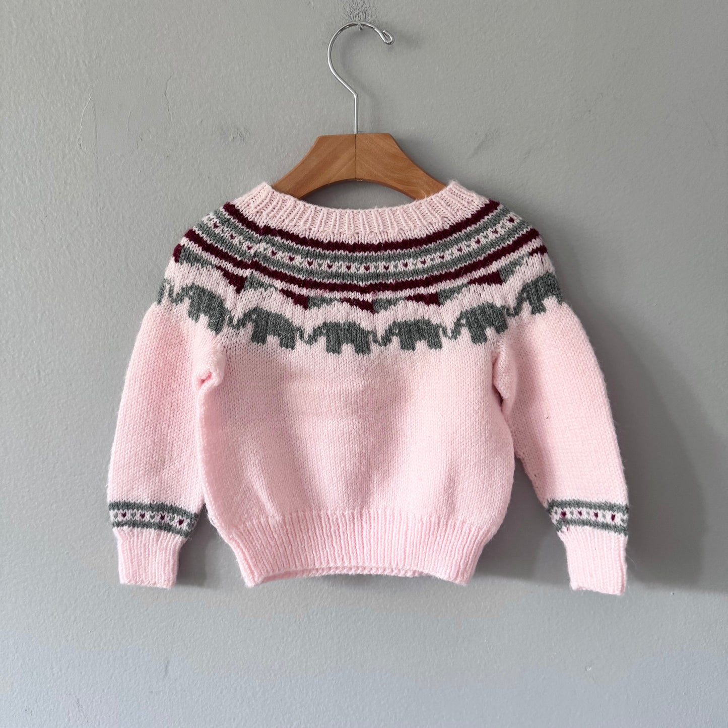 Handmade / Light pink x elephant knit pullover / 18-24M