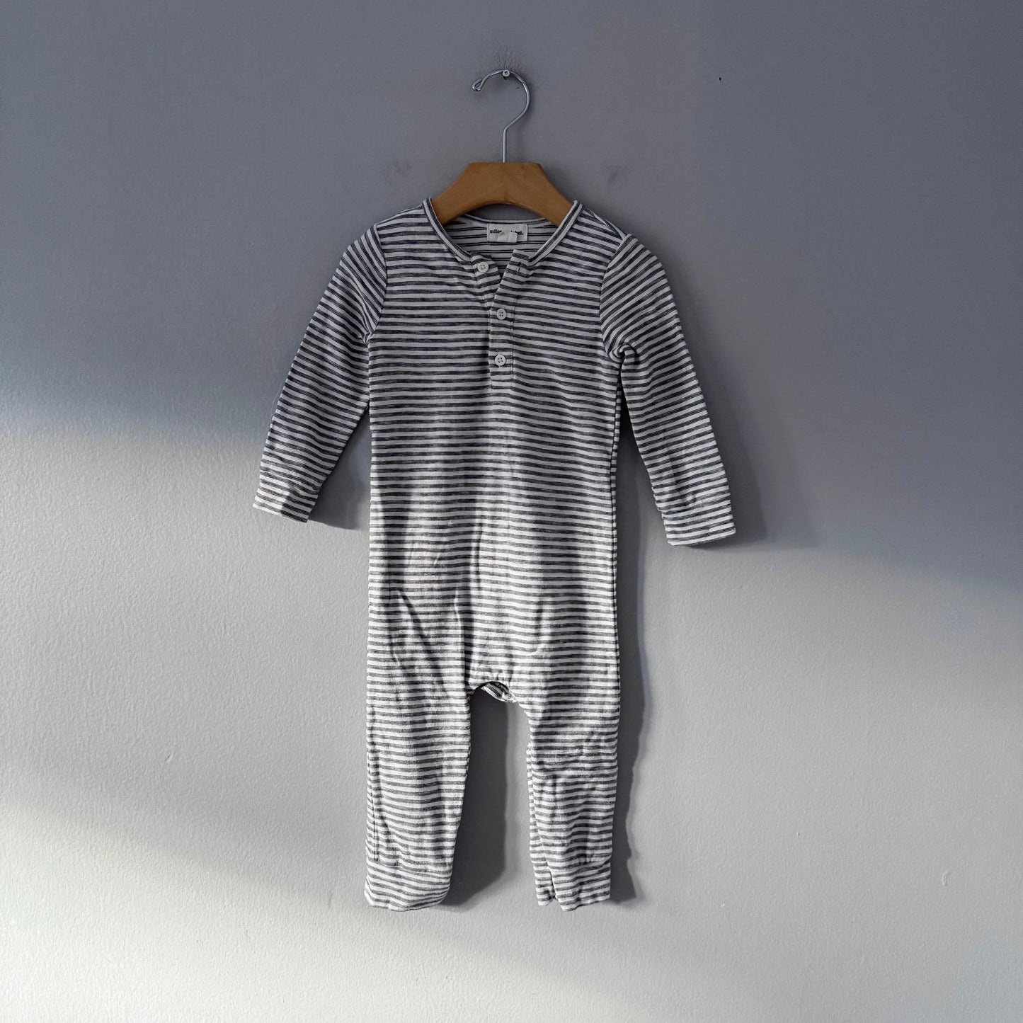 Miles the label / White x black stripe romper / 18M