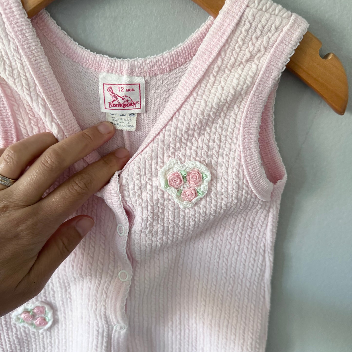 Vintage Buster Brown / Pink tank romper / 12M