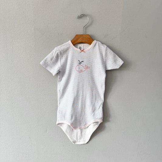 Sanetta / Stripe x whale short sleeve onesie / 98