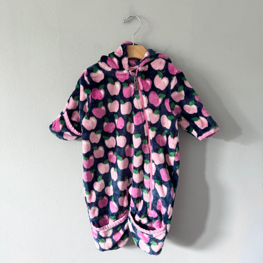 Hatley / Navy x pink apple fleece romper / 9-12M