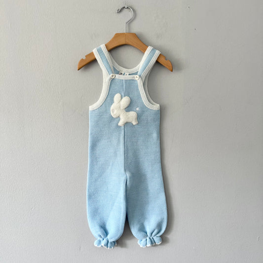 Vintage / Light blue knit overalls / 12M