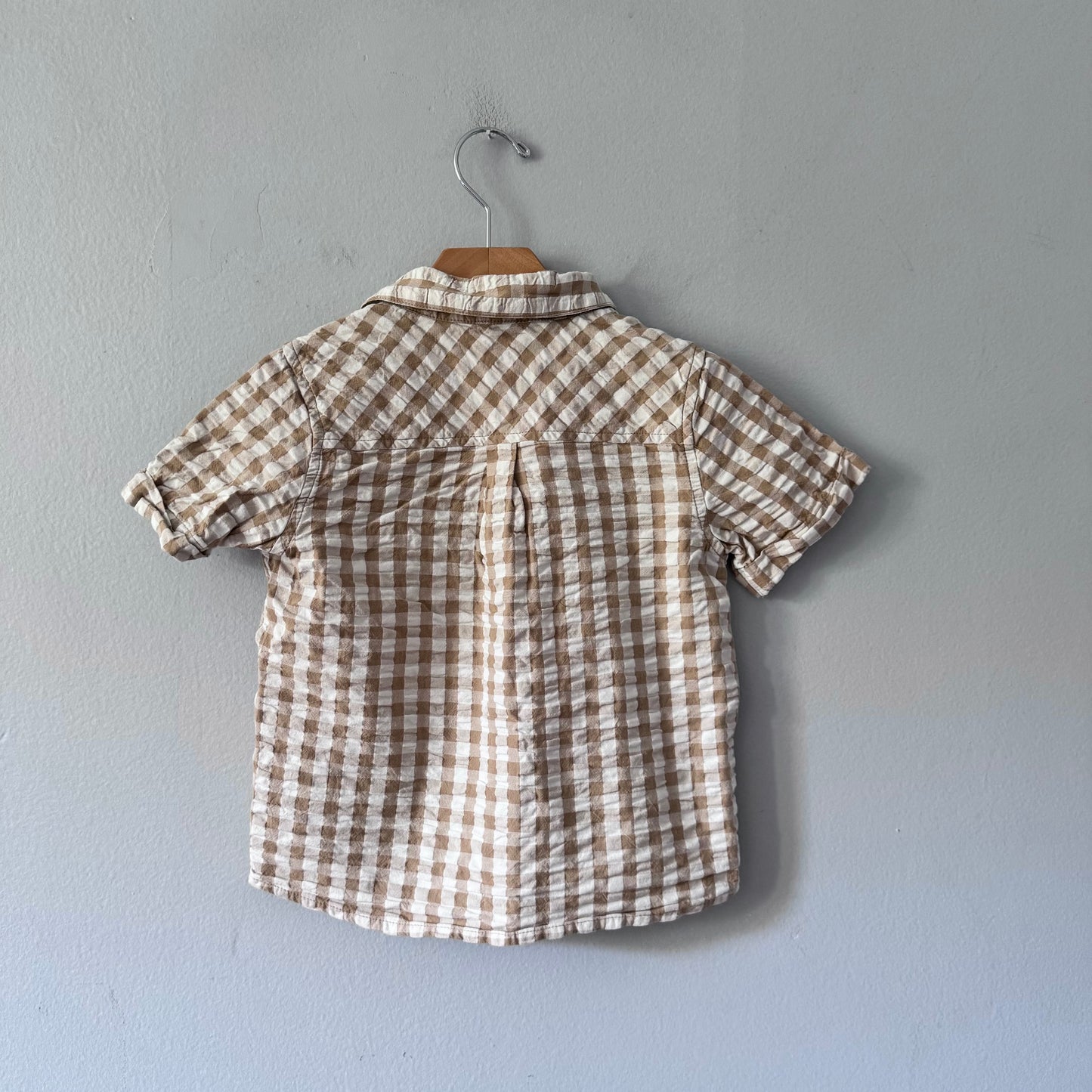 Rise Little Earthlings / Beige gingham shirt / 4-5Y