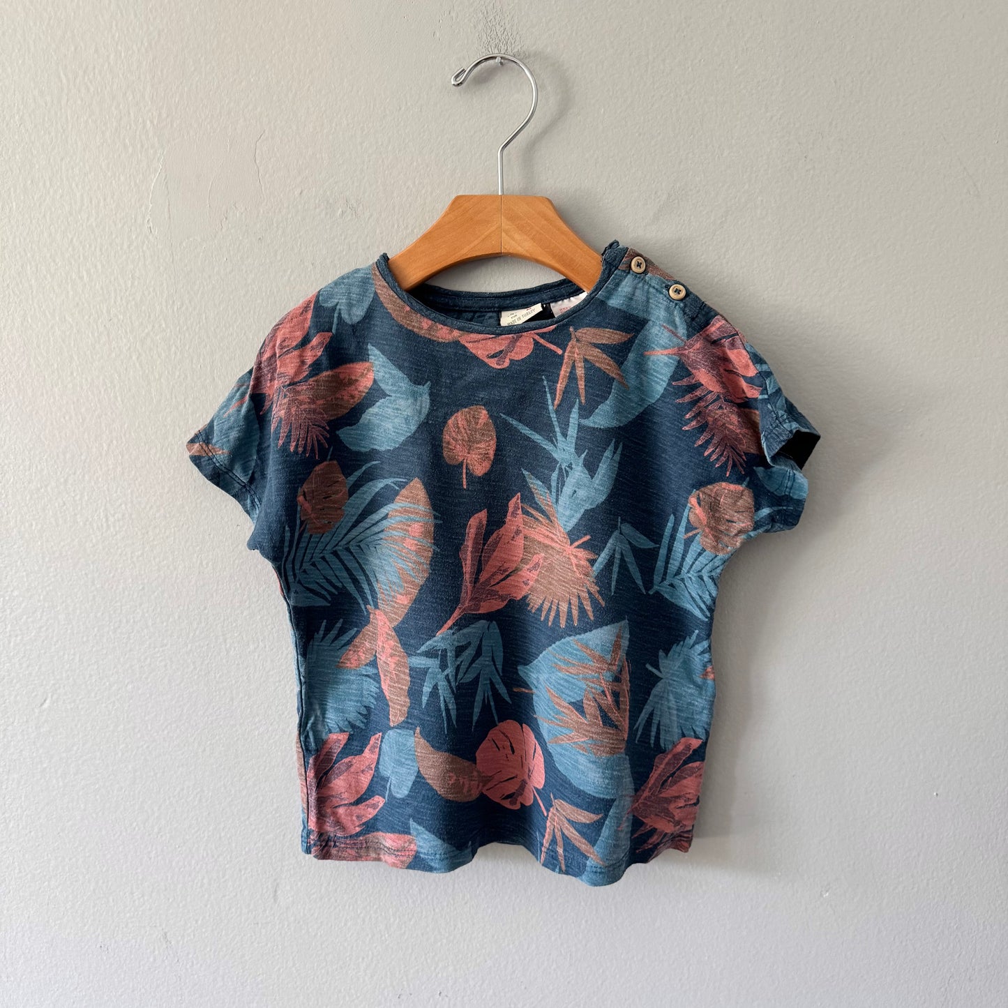 Zara / Navy x leaf short sleeve / 2-3Y