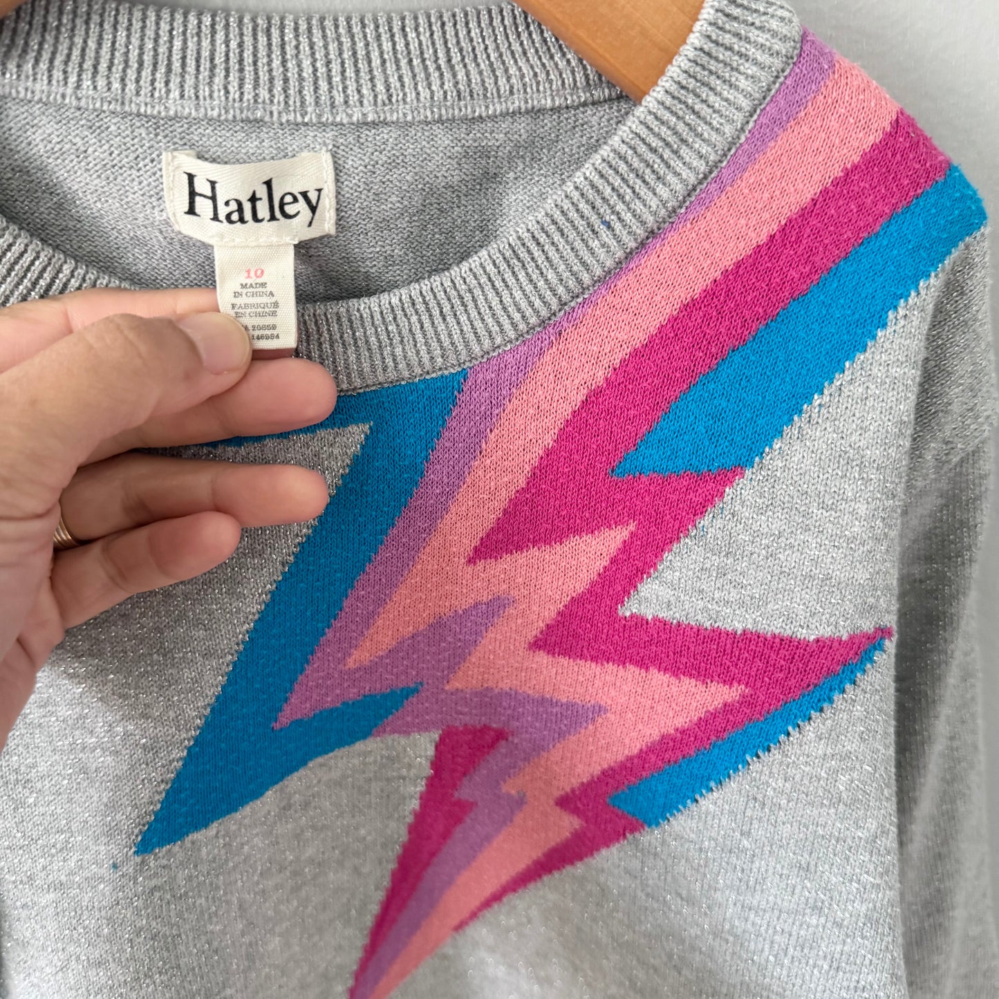 Hatley / Silver glitter cotton knit pullover / 10Y