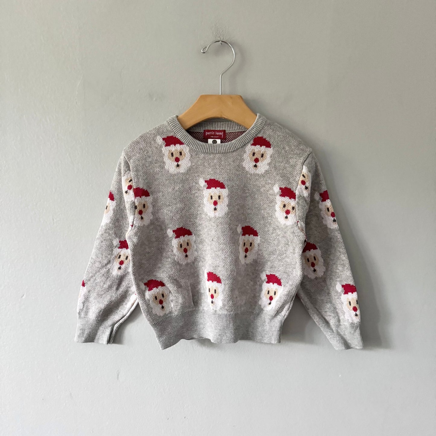 Petit lem	/ Light grey x santa knit pullover / 2-3Y