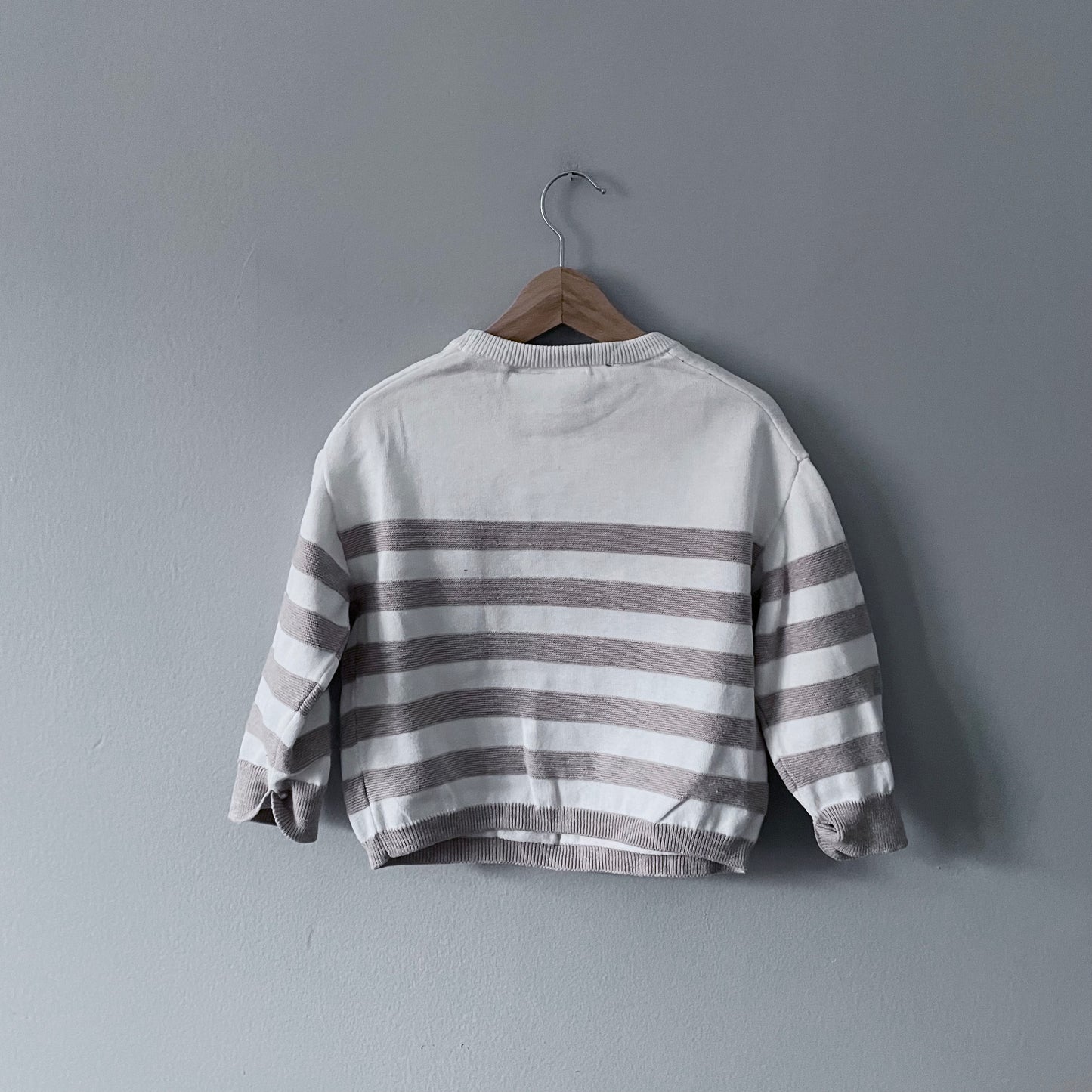 Zara / White x beige stripe knit pullover / 18-24M