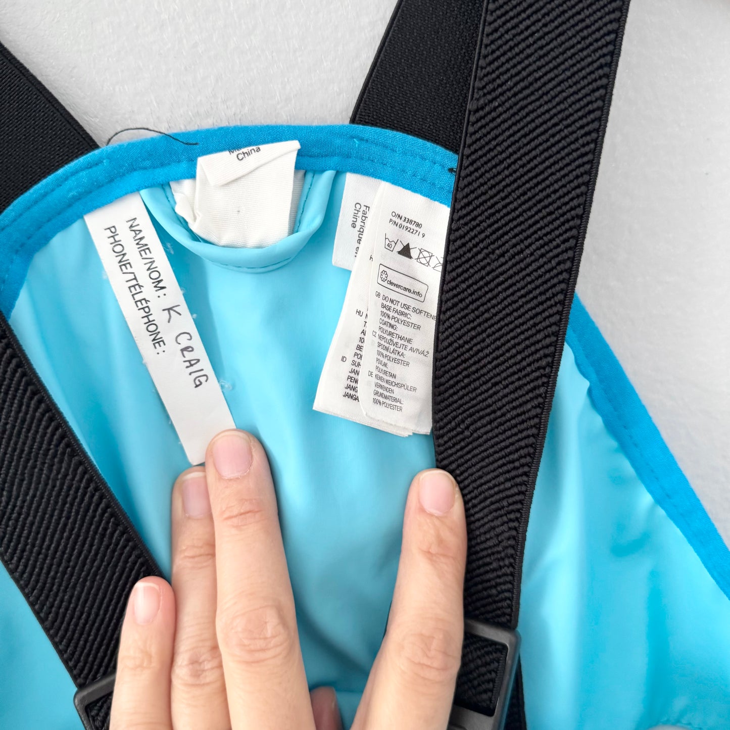 H&M / Light blue rain pants with strap / 4-6Y