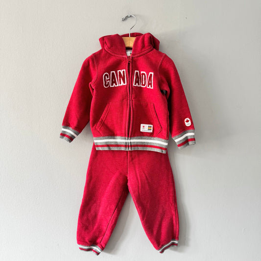 Hudson's Bay / Red Canada zip up hoodie & pants set / 2Y