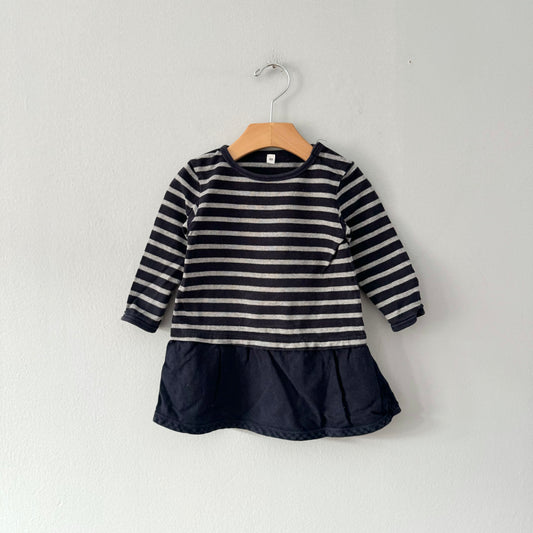 Muji / Navy x grey stripe long sleeve dress / 12M