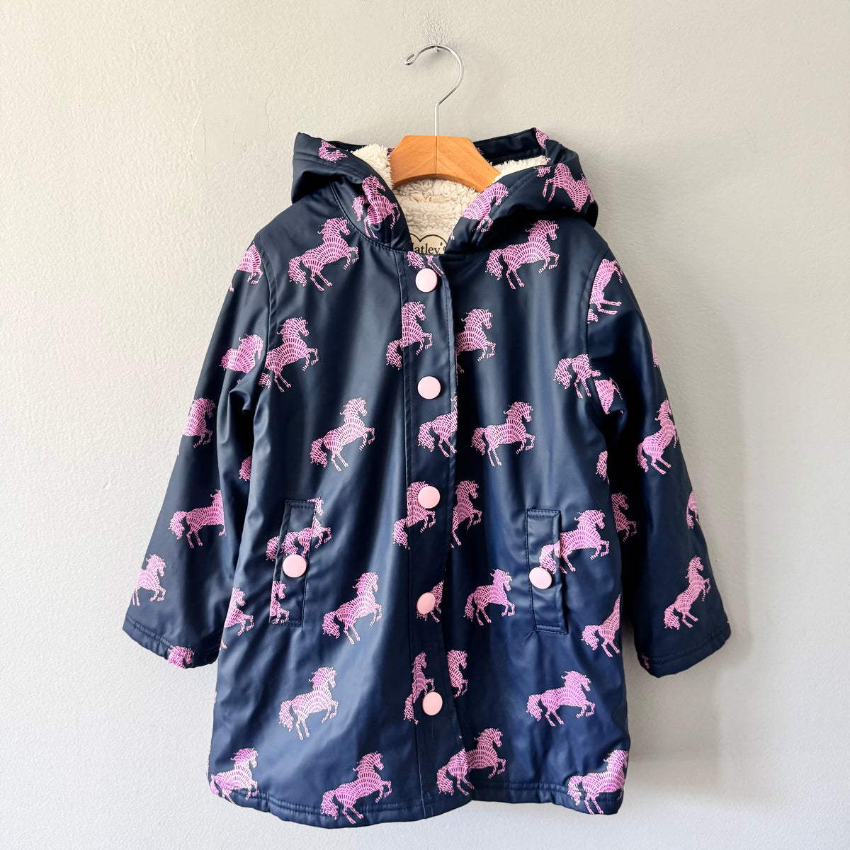 Hatley / Navy x pink unicorn rain jacket / 6Y