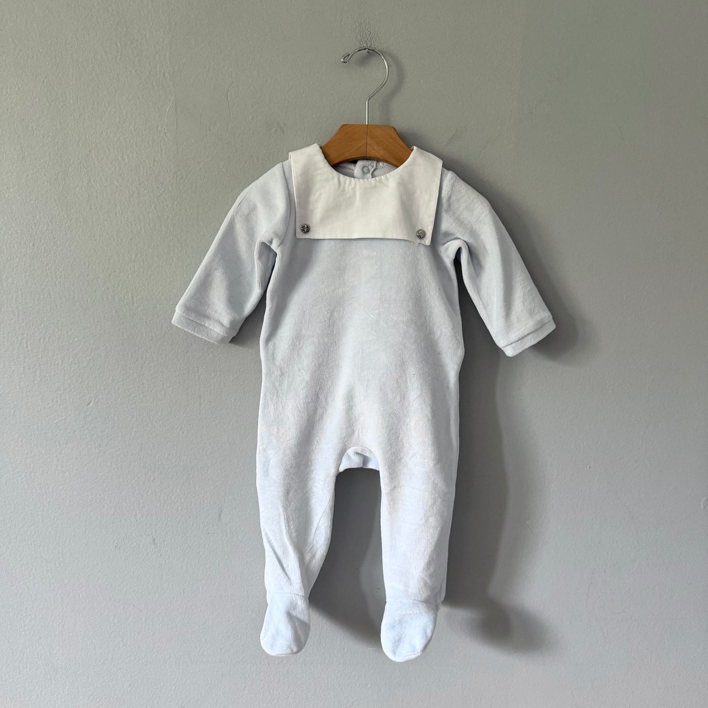 Jacadi / Light blue velour romper / 6M