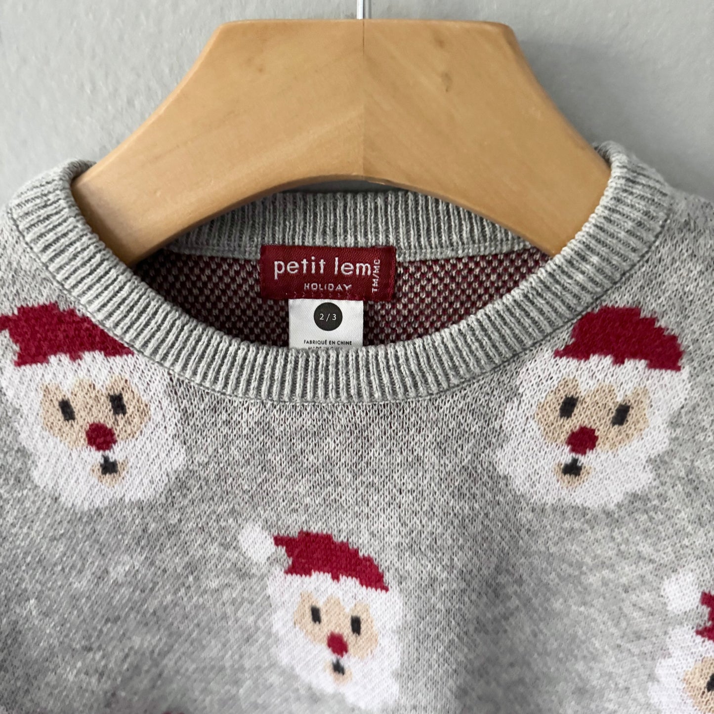 Petit lem	/ Light grey x santa knit pullover / 2-3Y