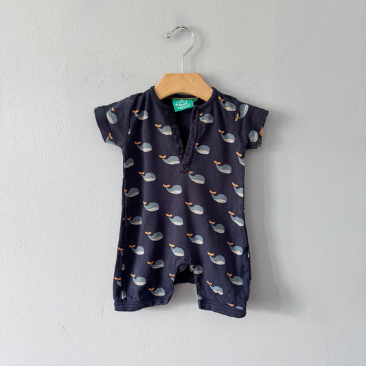 Little Green Radicals / Whale short sleeve romper / 3-6M