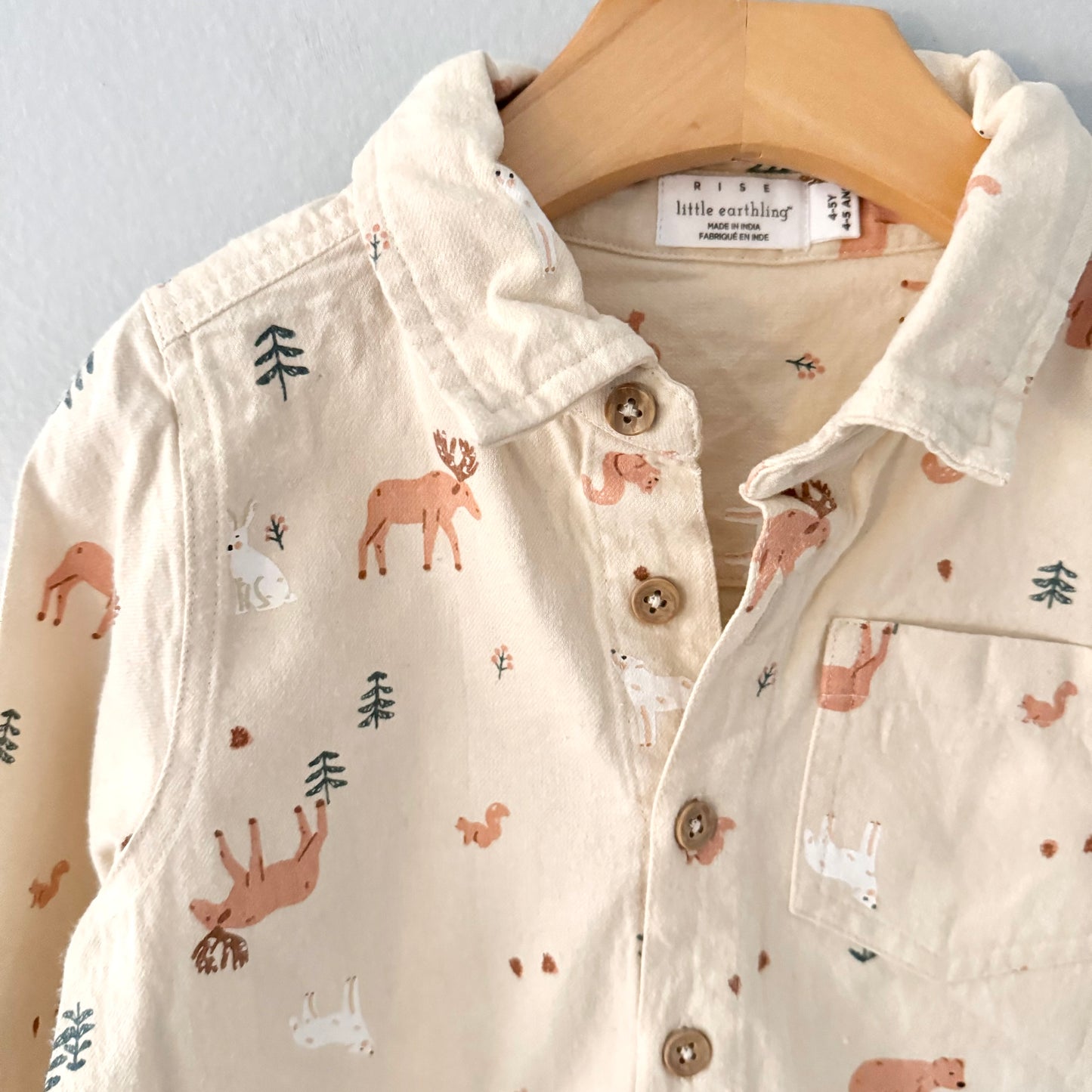 Rise Little Earthling / Animal flannel shirt / 4-5Y