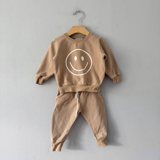 Mebie Baby / Beige smile crew set / 18M
