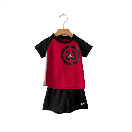 Nike / Red x black Jordan short sleeve top & shorts set / 18M