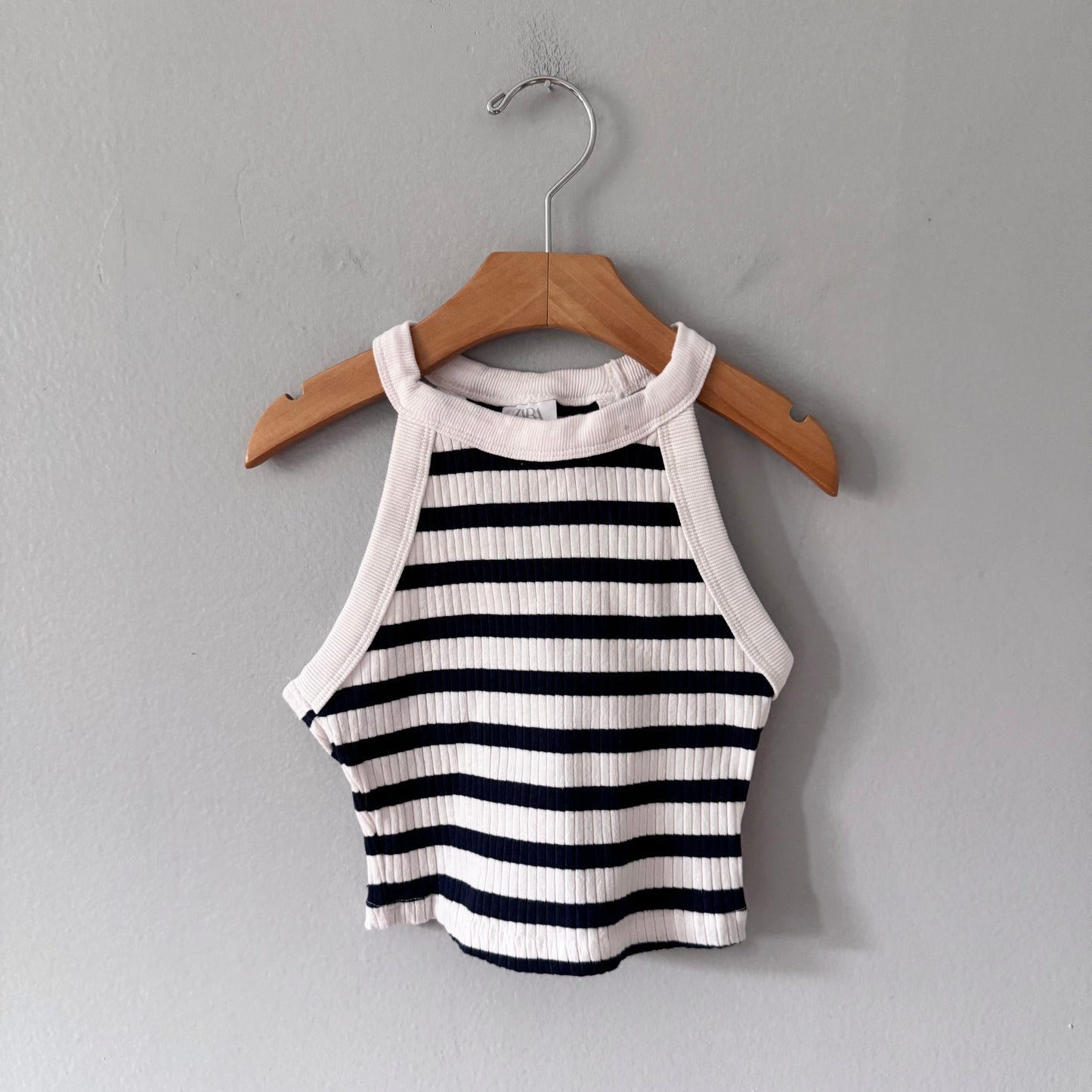 Zara / White navy stripe knit tank / 6-7Y