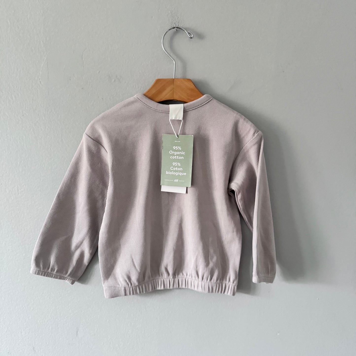 H&M / T-shirt côtelé à manches longues gris clair / 12-18 mois - Neuf avec étiquette