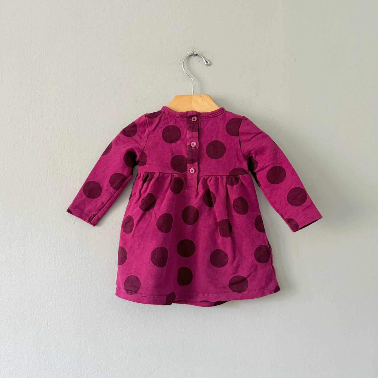 John Lewis / Purple x dots long sleeve dress / 3-6M