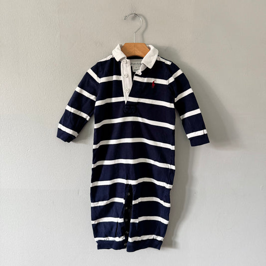 Polo Ralph Lauren / Navy white stripe romper / 12M