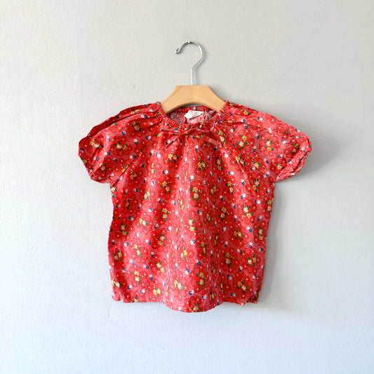 Vintage / Red floral blouse / 5-6Y