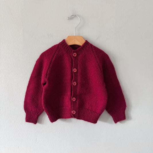 Handmade / Burgundy knit cardigan / 18-24M