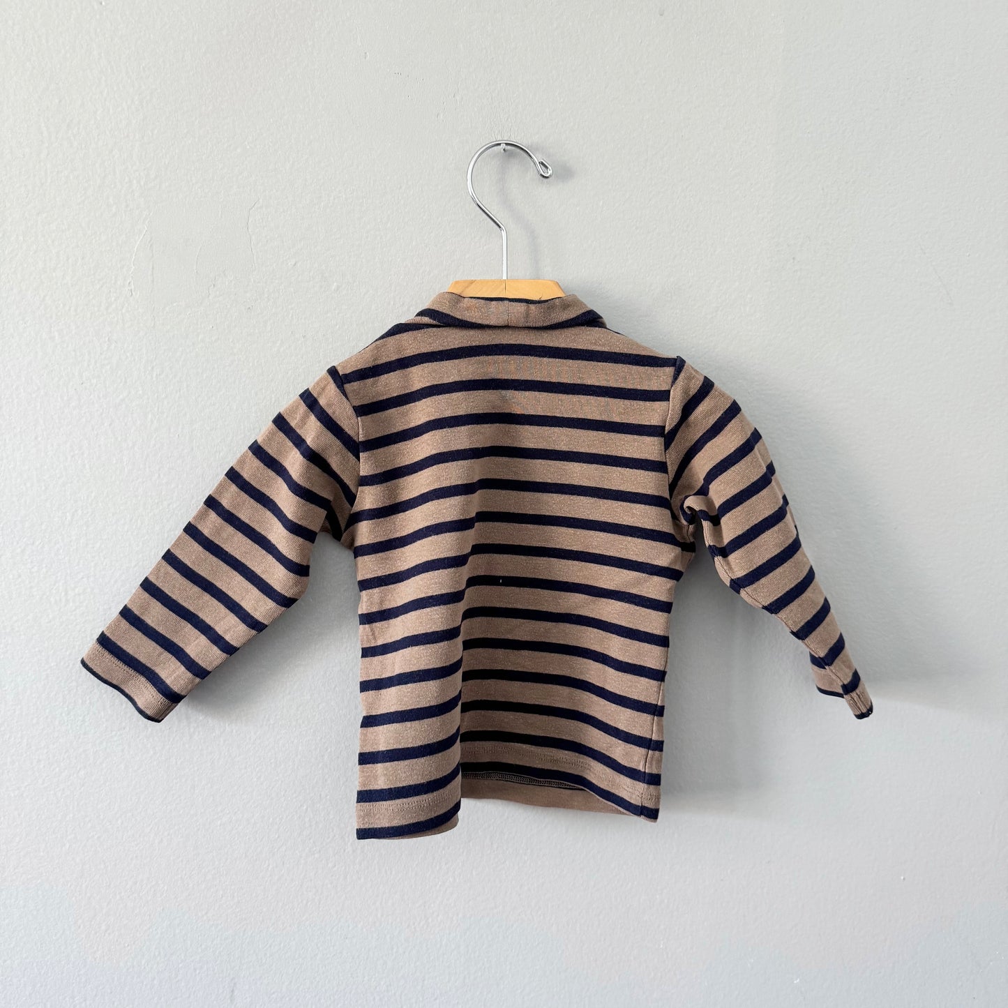 Muji / Haut à manches longues rayé marron et marine / 80cm (12M)