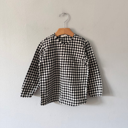 Les Petits Natures	/ Black x white gingham cotton shirt / 4-5Y
