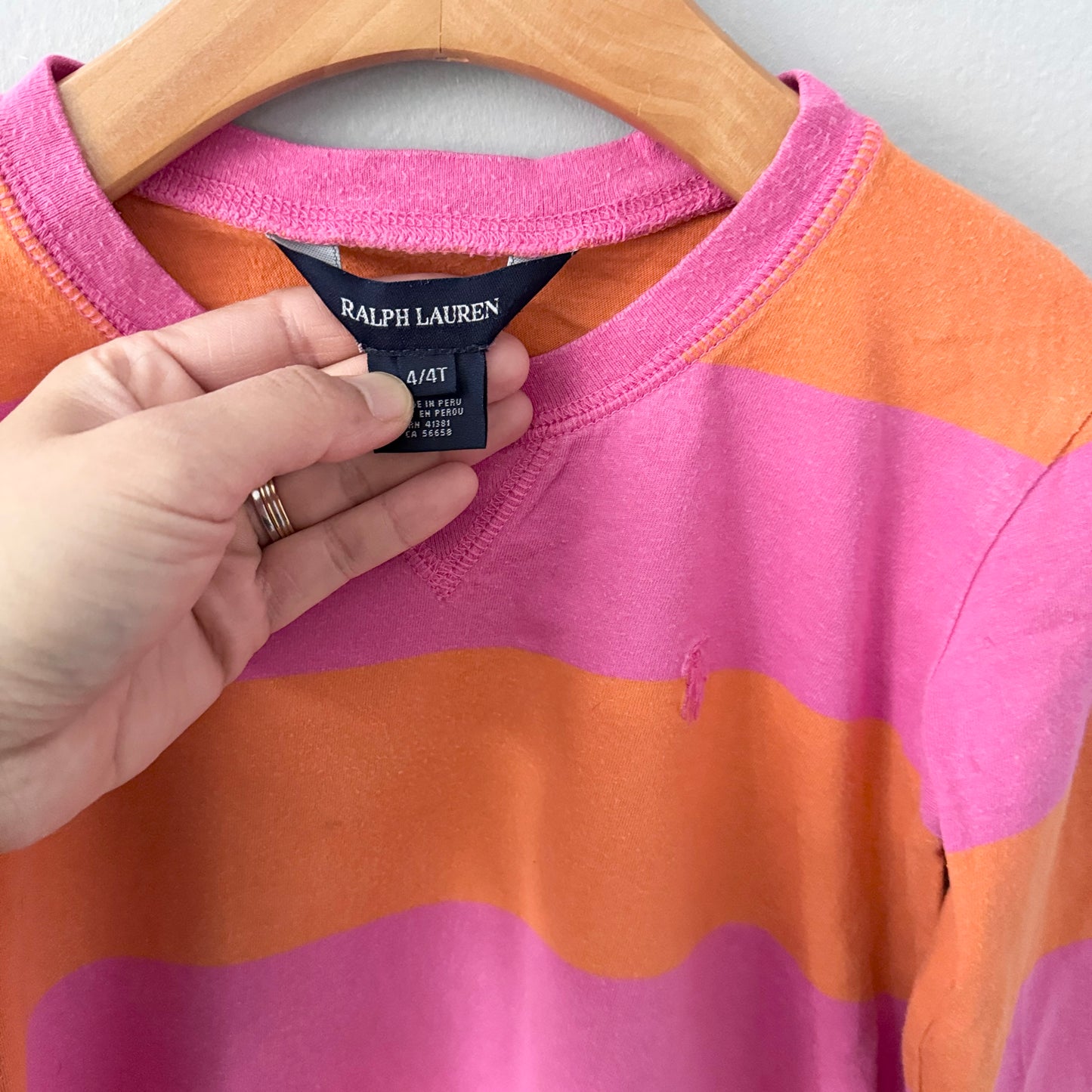 Polo Ralph Lauren / Robe manches longues rayée rose-orange / 4T