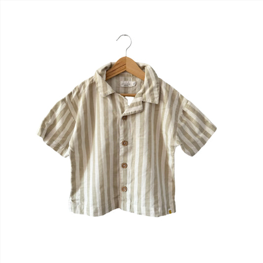 Rise Little Earthling / Cotton beige stripe shirt / 4-5Y
