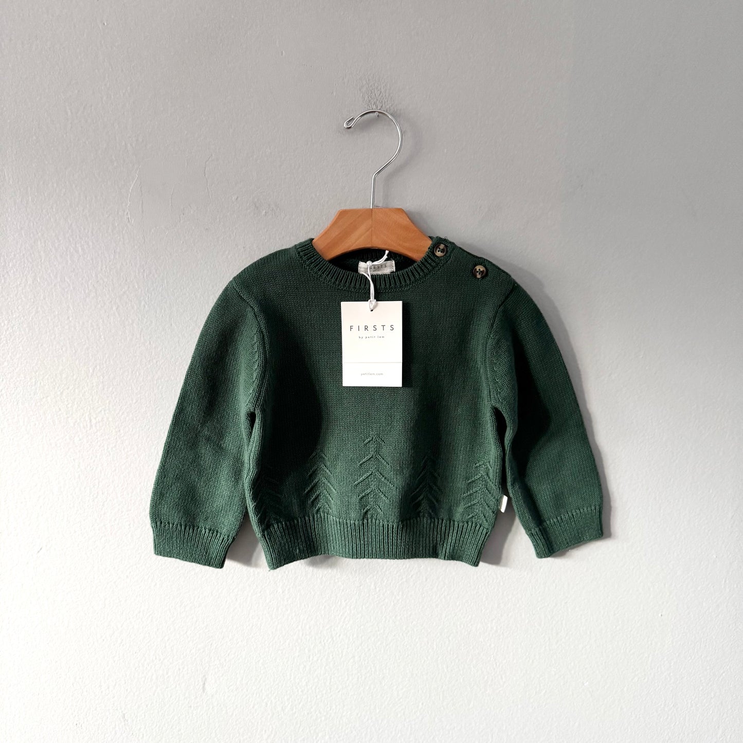 Firsts by Petit lem / Green cotton knit pullover / 9M - New with tag